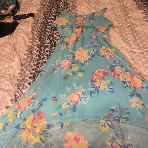 Baby Blue Floral High Low Dress